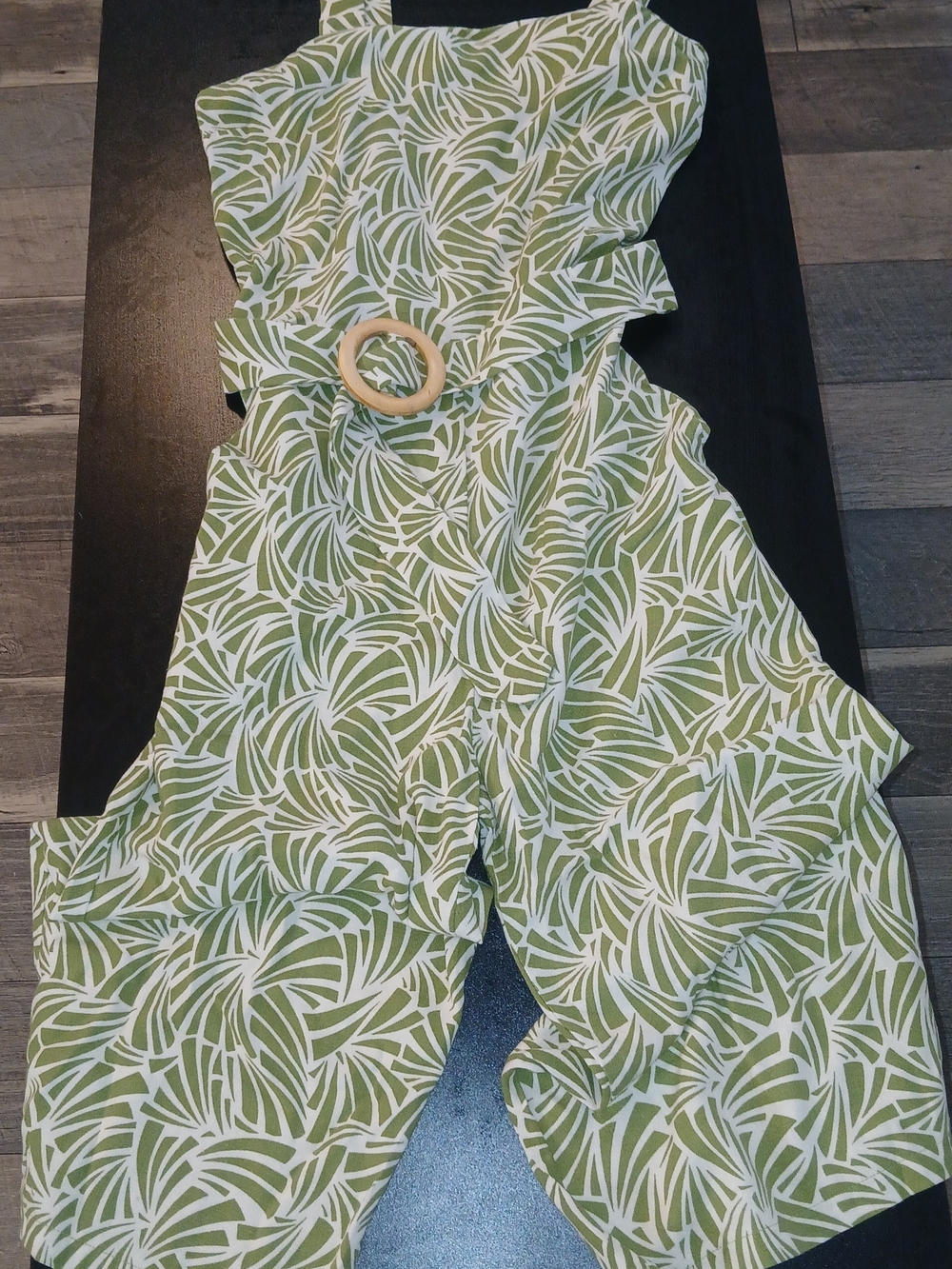 Monteau Green and White Leaf-Print Womens One-Piece